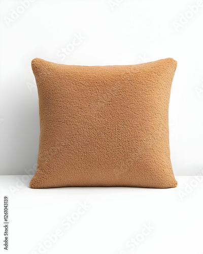 Stylish Brown Pillow on White Backdrop for Interior Design Mockup or Home Decor Advertisement
