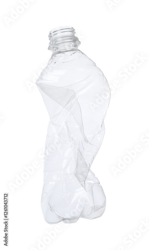 One crumpled plastic bottle isolated on white