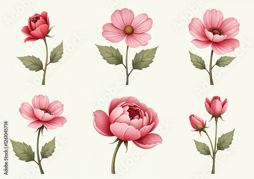 floral icons vintage style colorful pastels romantic graphic bundle suitable spring wedding designs nature
