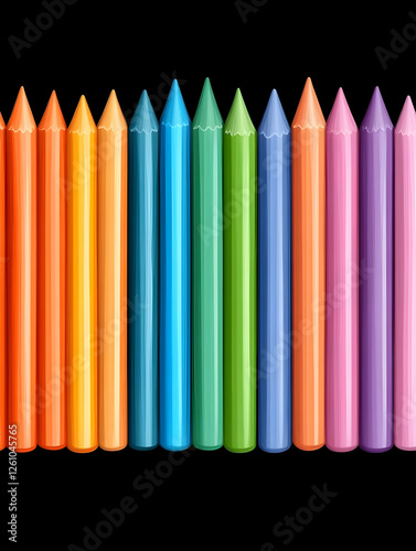 Vivid colored pencils on black backdrop, representing art supplies for school projects and creative design work