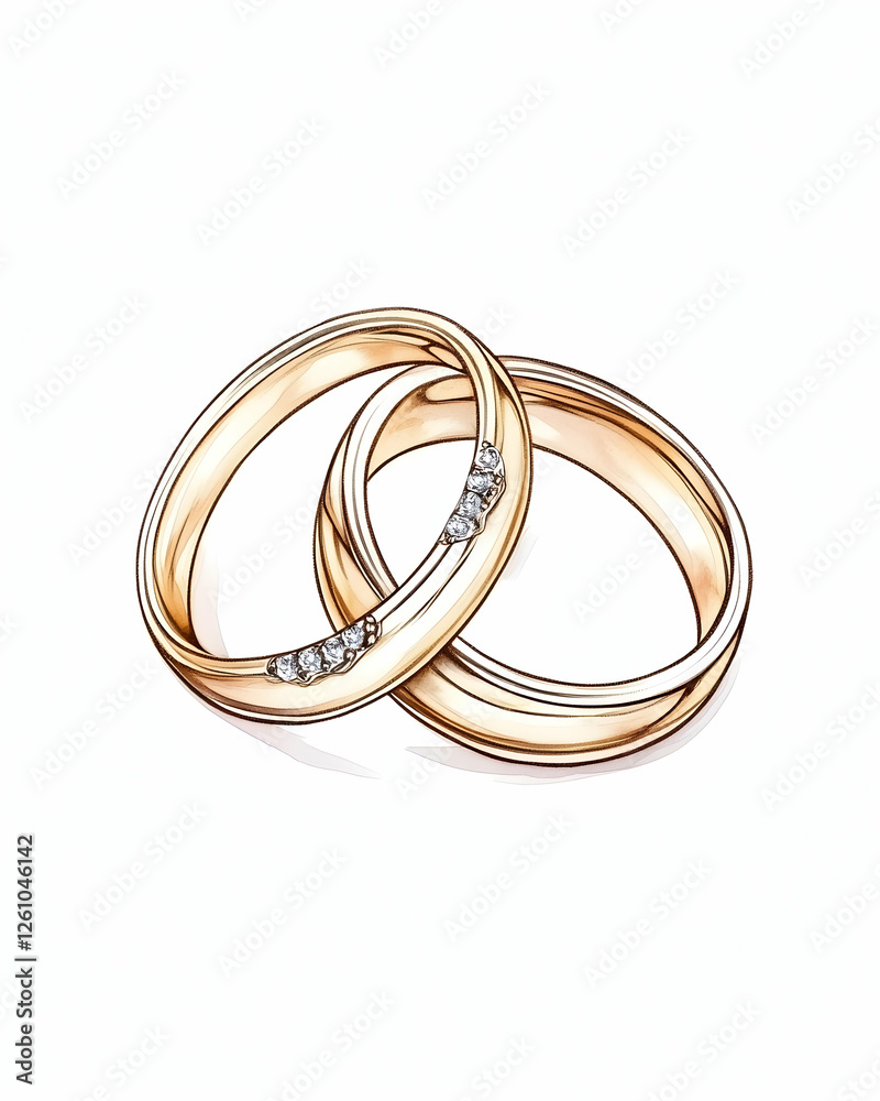 Wedding bands, intertwined on white background. Use for jewelry ads, event planning Wedding bands, intertwined on white background. Use for jewelry ads, event planning
