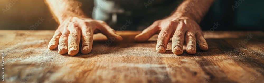 Sanding a wooden plank to perfection with skilled hands in a workshop Sanding a wooden plank to perfection with skilled hands in a workshop