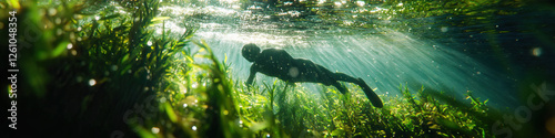 Underwater Person and Aquatic Vegetation photo