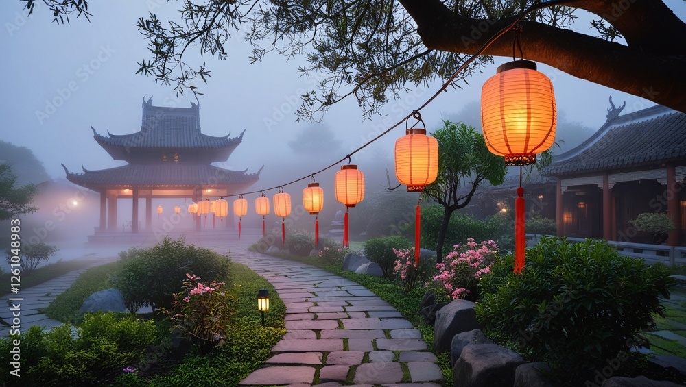 chinese temple in the night , AI Generated.