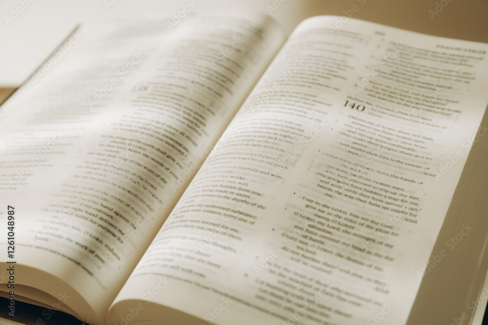 Open Holy Bible in English language, closeup Open Holy Bible in English language, closeup
