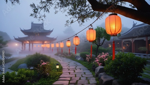 Obraz na płótnie chinese temple in the night , AI Generated. w salonie