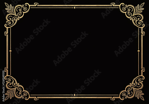 gold frames floral designs black background line