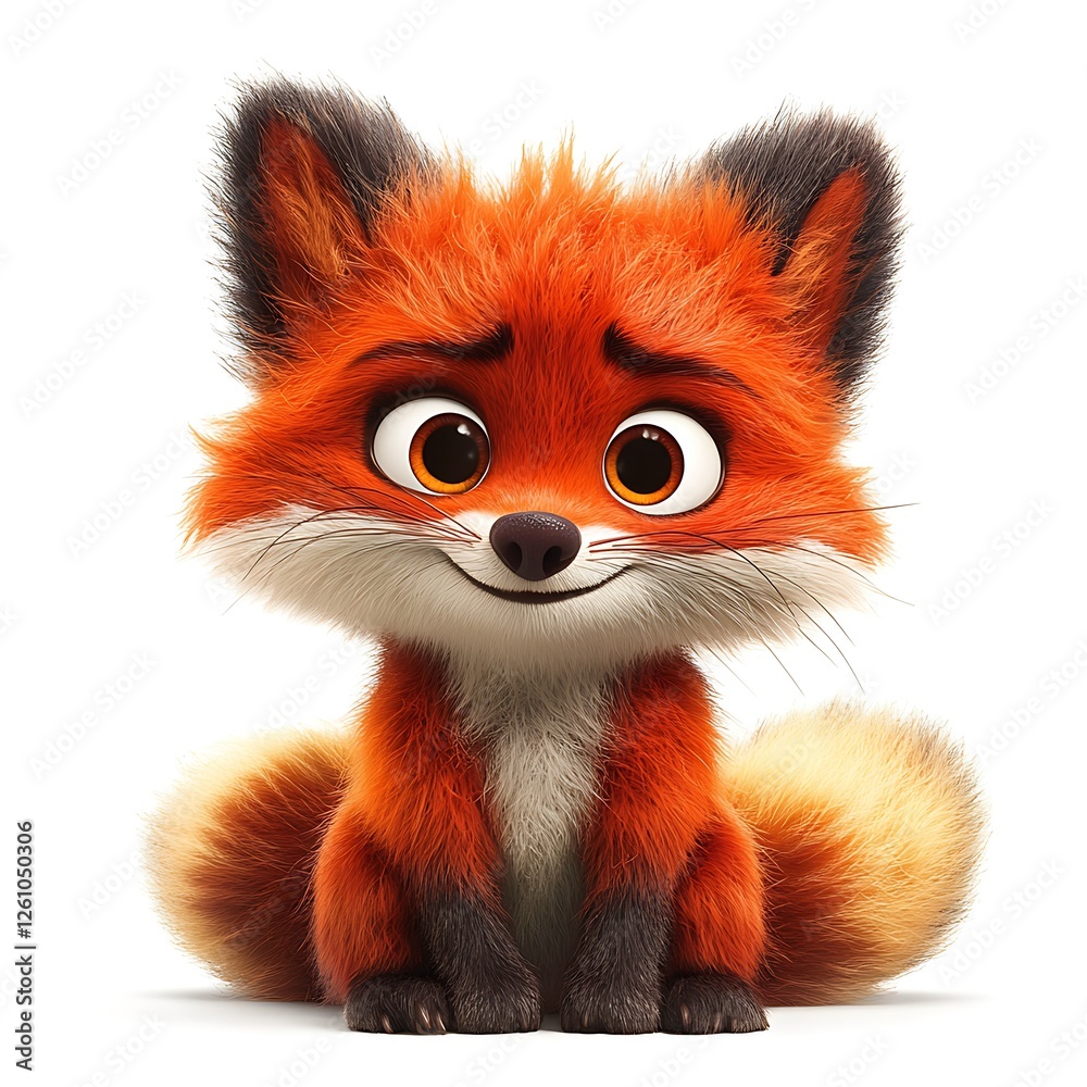Fototapeta premium Cute cartoon fox sitting, white background, children's book illustration (1)