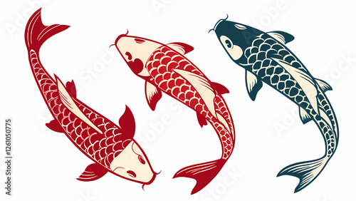 koi fish illustrations featuring intricate patterns and bright colors on a white background