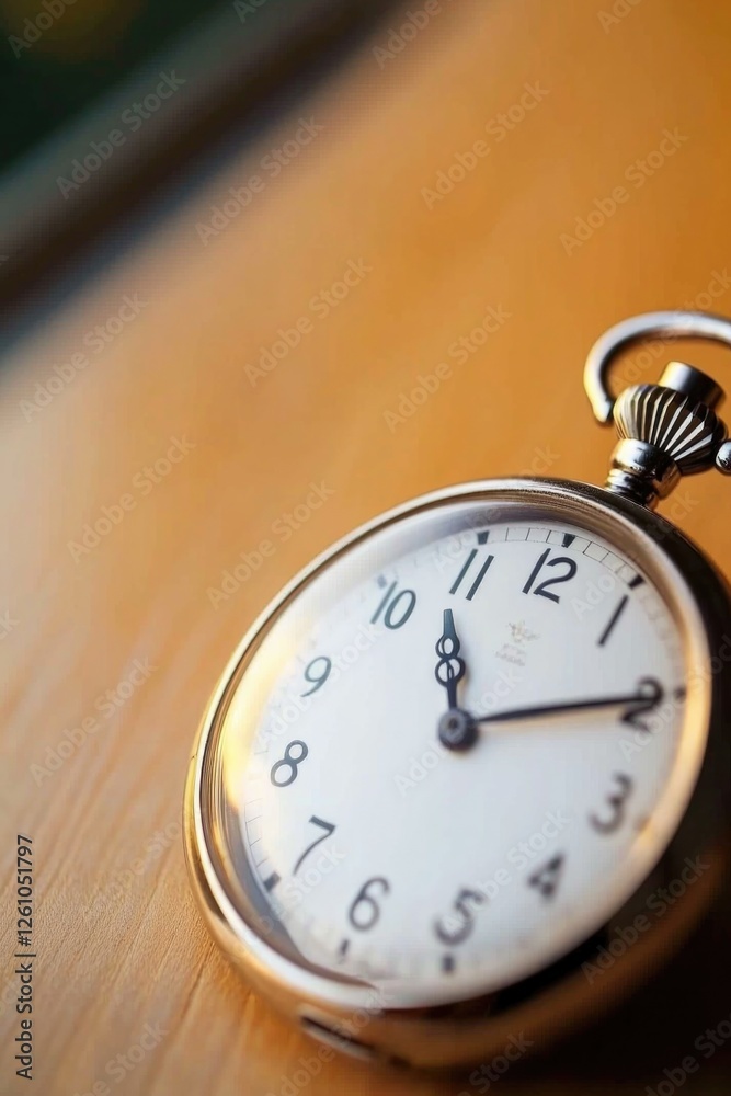 Classic pocket watch resting on wooden surface, showcasing intri Classic pocket watch resting on wooden surface, showcasing intri