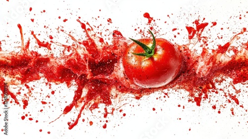 Fresh Tomato Splashing in Red Juice Creating a Vibrant Explosion of Color and Texture