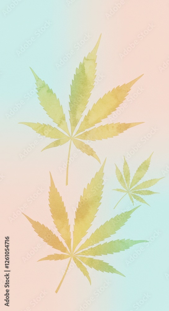 Pastel cannabis leaves on gradient background for tranquil nature design