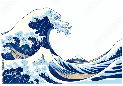 japanese art often features stylized ocean waves blue white background vector illustration style design