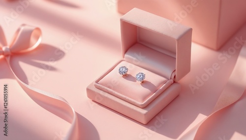 Elegant stud earrings in a soft pink box with a ribbon, perfect gift for Mother's Day celebration