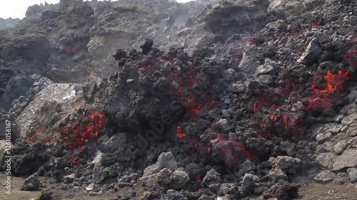 Lava from Pico do Fogo volcano approaches the town of Portela, Cape Verde.