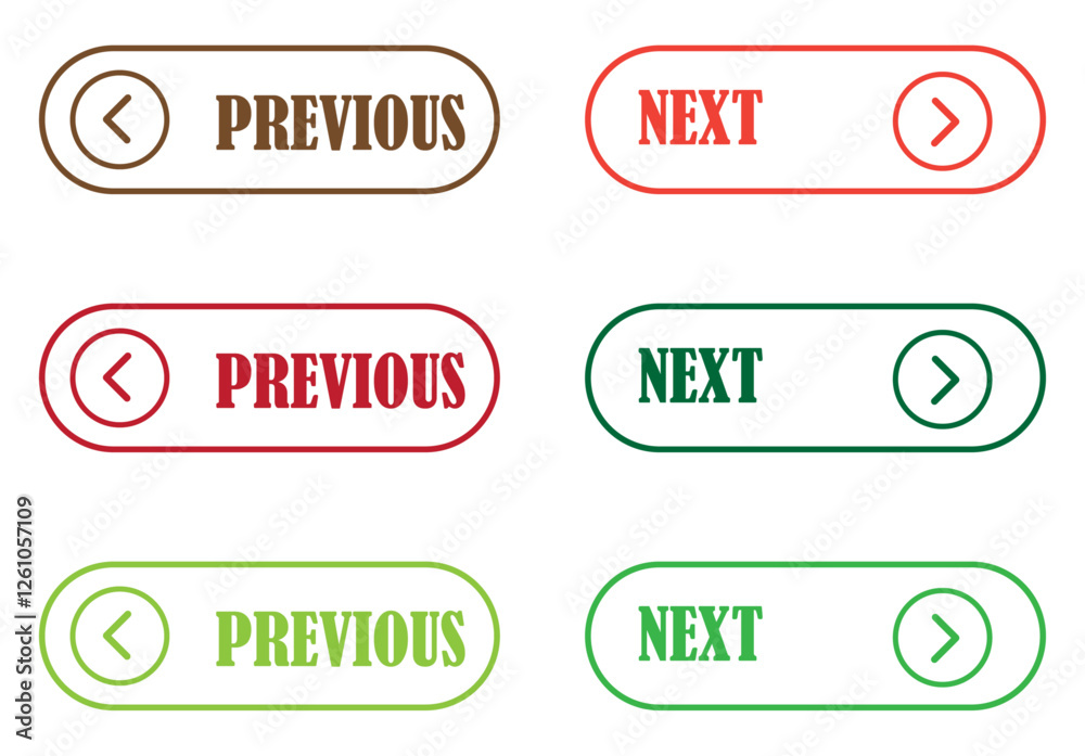 Previous and next buttons icon isolated set. Previous and Next navigation buttons. Prev, next. Web page buttons set collection. modern Ui ux arrow symbols website. Vector illustration Previous and next buttons icon isolated set. Previous and Next navigation buttons. Prev, next. Web page buttons set collection. modern Ui ux arrow symbols website. Vector illustration