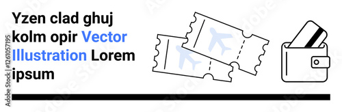 Two airplane boarding passes beside a wallet with two credit cards suggest travel, booking, and payment themes. Ideal for travel agencies, airlines, ticket booking, financial services, online