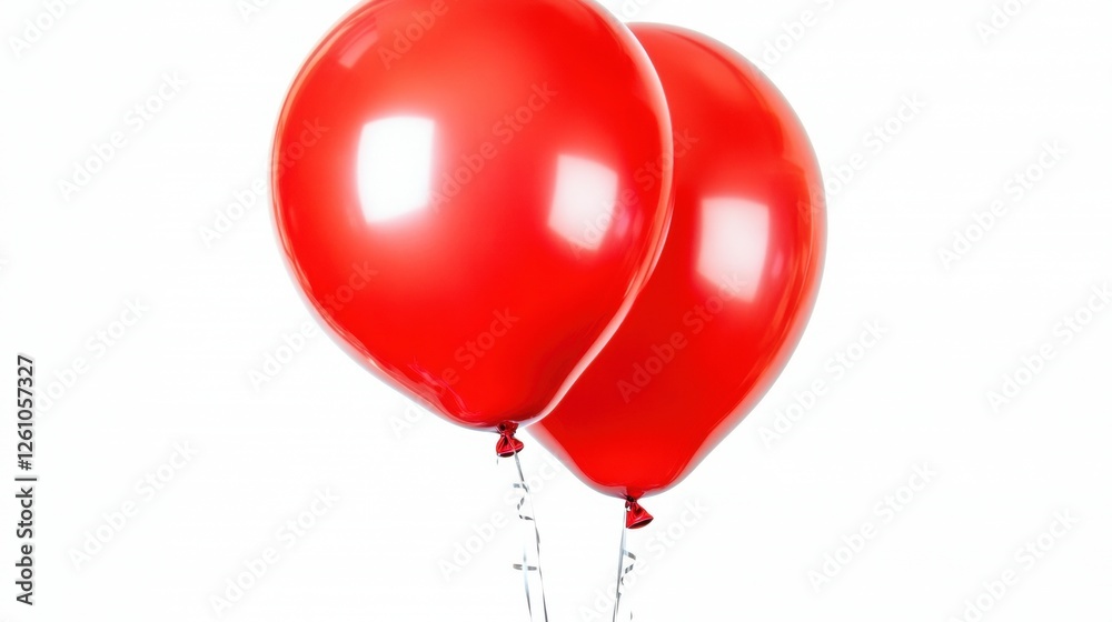 Two Bright Red Balloons Floating Against A White Background Symbolizing Celebration And Happiness Two Bright Red Balloons Floating Against A White Background Symbolizing Celebration And Happiness