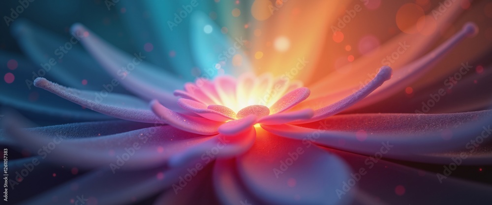 Fototapeta premium Abstract glowing flower in vibrant colors, inspirational digital art