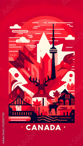 Vibrant Canada - A Red-Hued Tribute to Iconic Landmarks