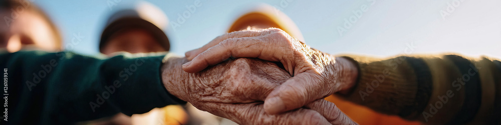 Fototapeta premium Interlocked Hands of Elderly Individuals Outdoors