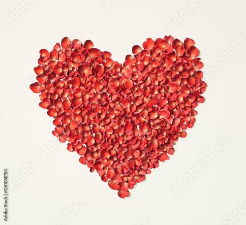 Heart made of red rose petals isolated on a white background, vector illustration with space for text. Stock photo contest winner,