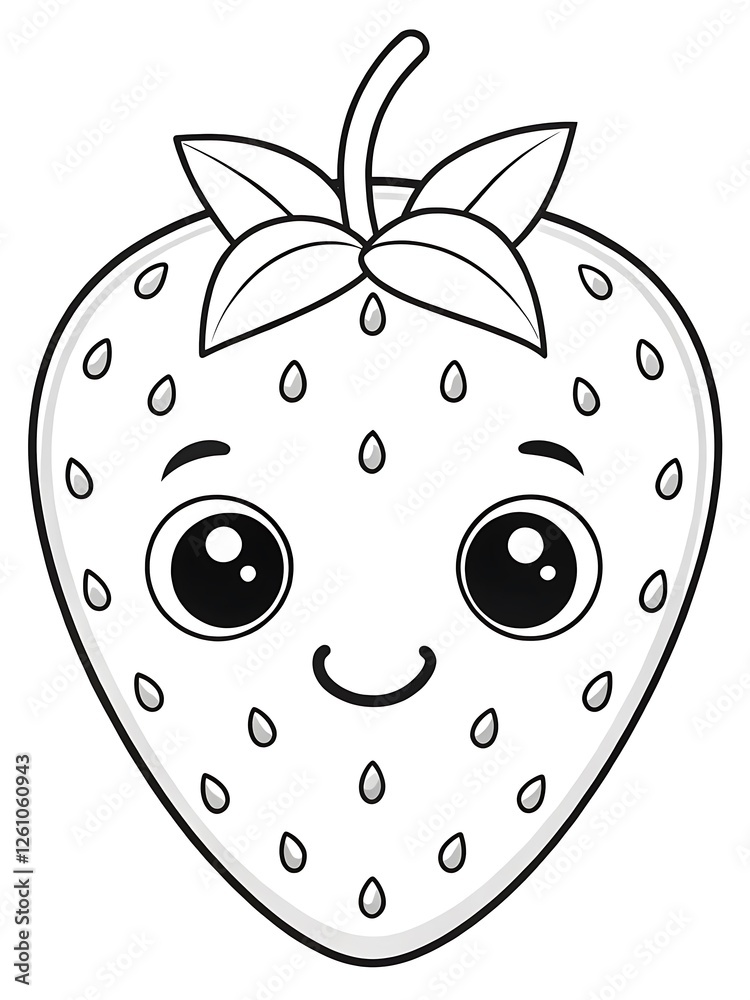 Obraz premium Cartoon strawberry with a smiling face. Children's. Coloring. Books. Vector. Illustration. Graphics