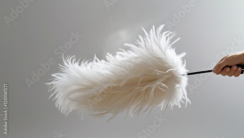 A hand with a white feather duster