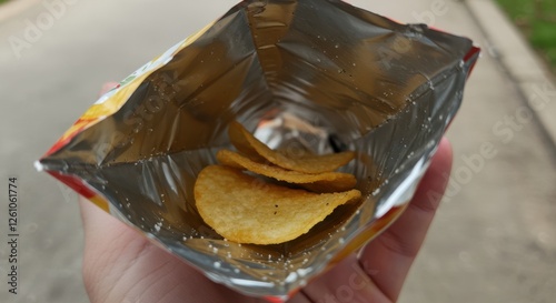 Highlighting shrinkflation illustrated with half-empty bag of potato chips