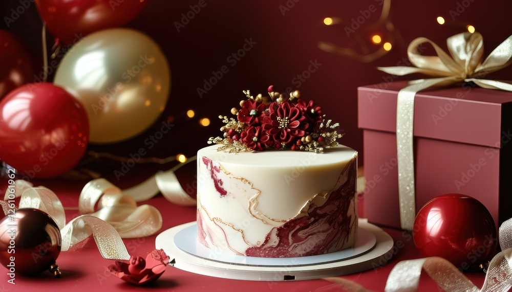 Fototapeta premium Elegant buttercream cake with marble design for festive celebrations