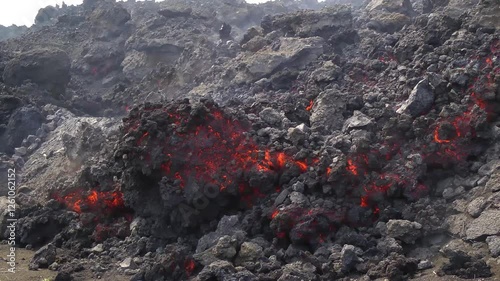 Lava from Pico do Fogo volcano approaches the town of Portela, Cape Verde.