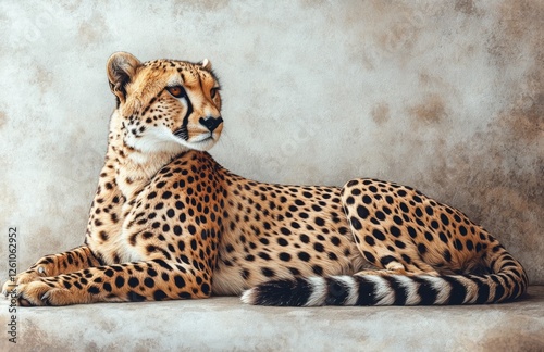 Cheetah Lying on the Floor with Watercolor Splashes photo