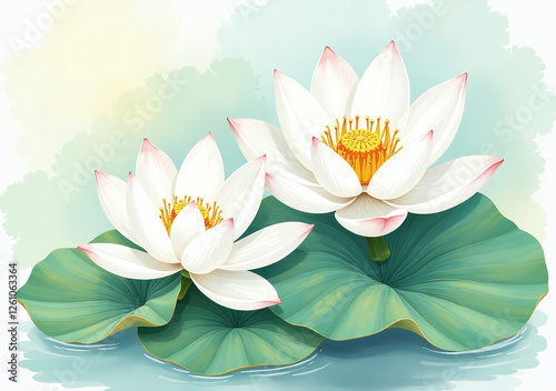 realistic watercolor illustrations white lotus flowers yoga centers natural cosmetics health care ayurveda product