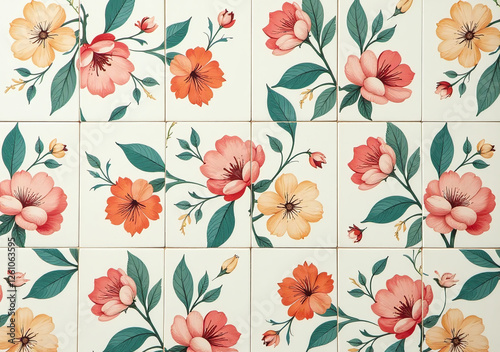 retro floral wallpaper tiles blend smoothly creating harmonious visual