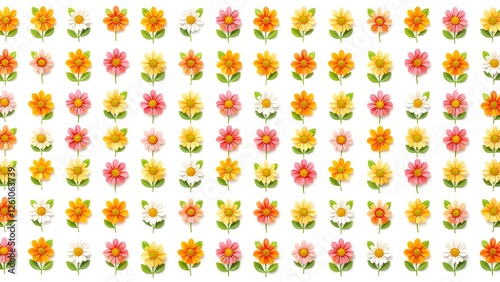 Pattern of flowers on a white background