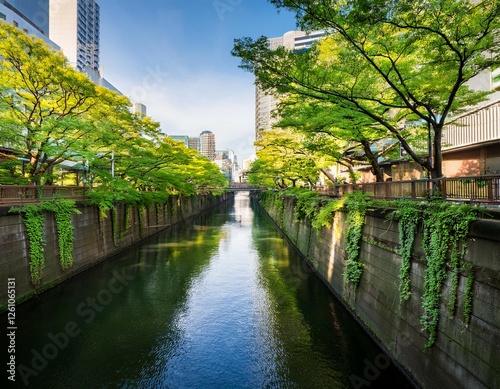 nakameguro riverside walkway road with green trees in tokyo japan