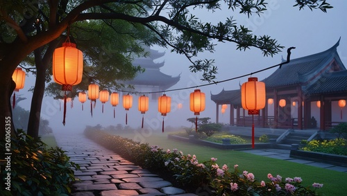 Obraz na płótnie chinese lanterns at night , AI Generated. w salonie