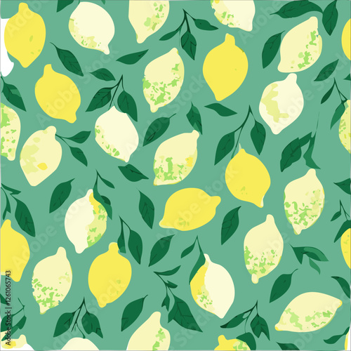 Botanic seamless pattern with yellow lemons and lemon slices. Hand drawn lemons pattern on white background. Fruit repeated background. Vector bright print for fabric, wallpaper, design, party paper.