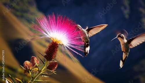 white bellied woodstar going in for some nectar in the mountains of peru photo