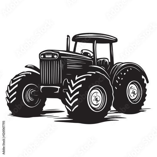 Old-School Farming Tractor – Detailed Black and White Art