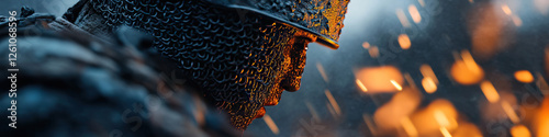 Close-up of Warrior in Chainmail Helmet Near Fire