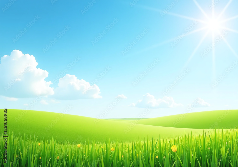 softly blending colors blue sky green grass serene natural scene sunny spring morning softly blending colors blue sky green grass serene natural scene sunny spring morning