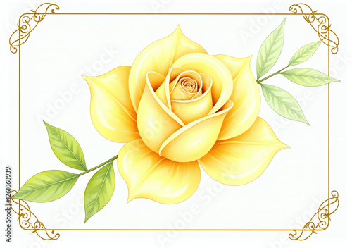 soft yellow rose beautifully painted watercolor frame geometric