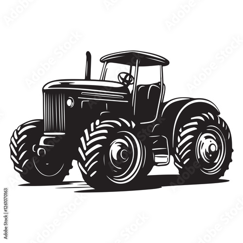 Heavy-Duty Tractor Line Art – Monochrome Farming Design