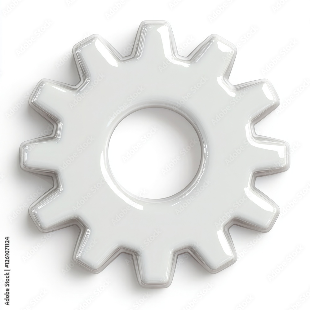 Minimalist Silver Gear Icon on White Background Minimalist Silver Gear Icon on White Background