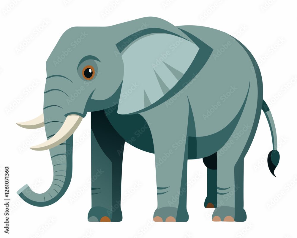 Fototapeta premium Elephant vector, Simple color Design vector icon with white background. Wild Animal Vector., Cartoon vector, 2d vector