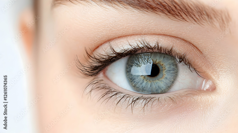 Obraz premium Close-up of a woman's blue eye, eyelashes, and eyebrow. Beauty, healthcare