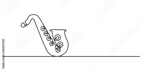 Jazz Music Festival Continuous Line Illustration, One continuous line drawing of classical saxophone. Wind music instruments concept. Modern single line graphic draw design vector illustration, pro. 