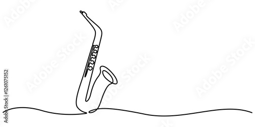 Jazz Music Festival Continuous Line Illustration, One continuous line drawing of classical saxophone. Wind music instruments concept. Modern single line graphic draw design vector illustration, pro. 