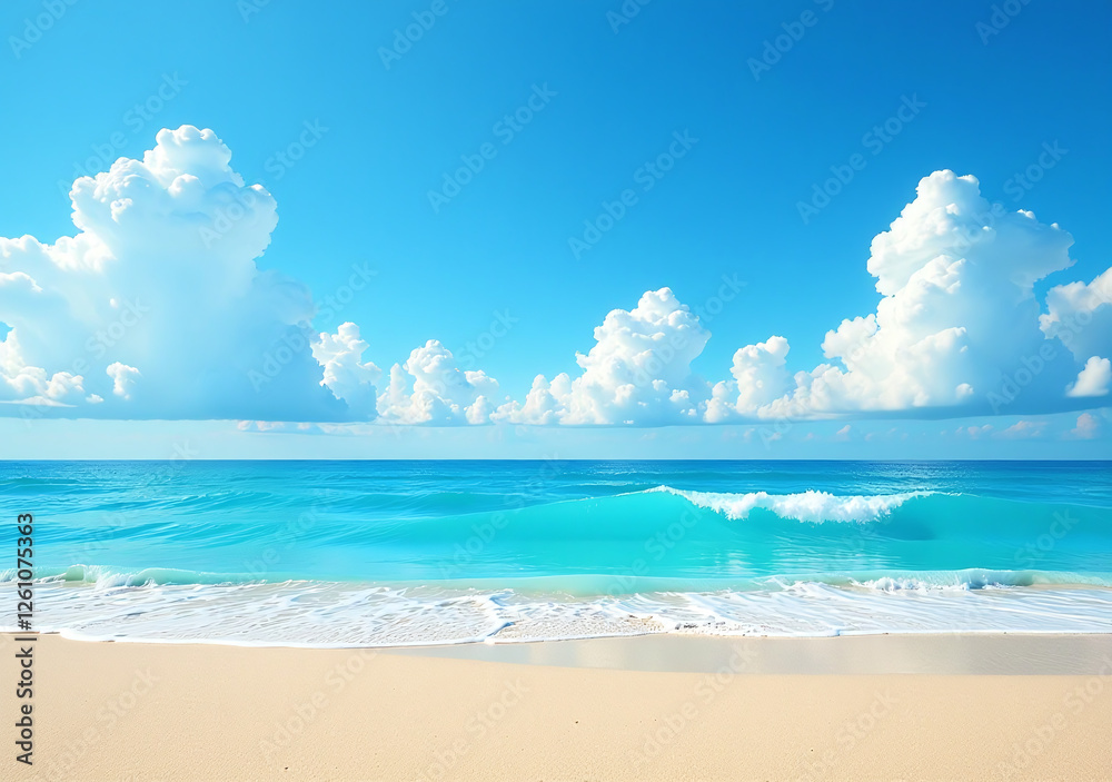Fototapeta premium vibrant beach scene features blue sky white clouds abstract texture backdrop relaxed summer getaway